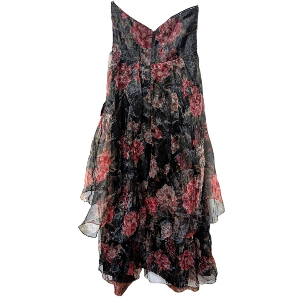 Lulus Truly Extraordinary Black Floral Organza Tiered Strapless Maxi Dress Large - Picture 5 of 10